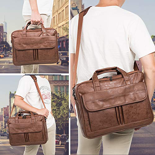 Seyfocnia Mens Laptop Bag 15.6 Inch Leather Messenger Bag Water Resist