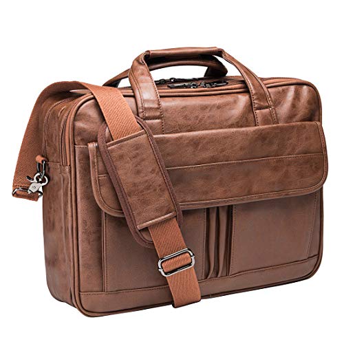 Seyfocnia Mens Laptop Bag 15.6 Inch Leather Messenger Bag Water Resist