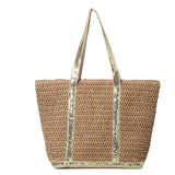 Sequins Custom Woven Bag Women's Straw Shoulder Bag Large Rattan Woven Totes Summer Travel Beach Handbag Handmade Top Handle Purse